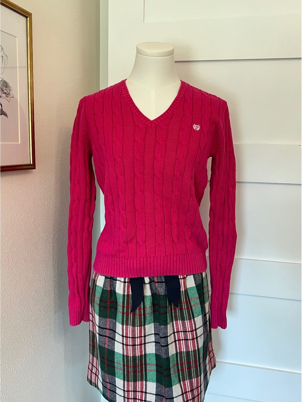 Chaps Hot Pink Cable Knit V Neck Sweater